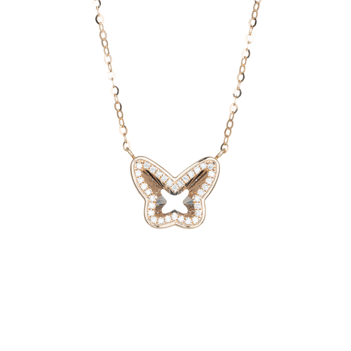 18K/750 Fluttering Butterfly Rose Gold Diamond Necklace 