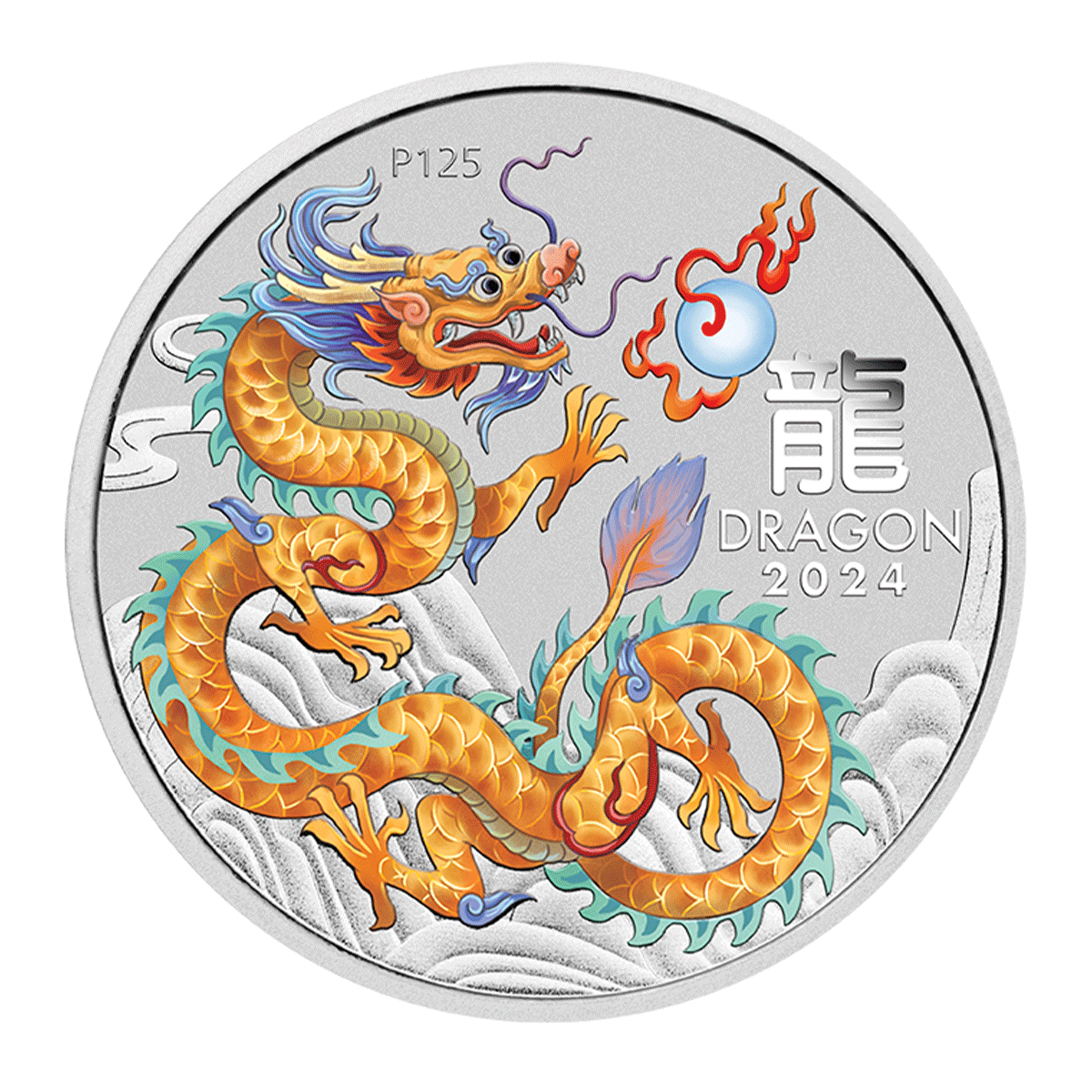 Australia 2024 Lunar Series III - Year of the Dragon - Golden Dragon 99.99% Coloured Bullion Silver Coin 1/2oz (0.4155 Tael)