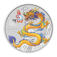 Australia 2024 Lunar Series III - Year of the Dragon - Yellow Dragon 99.99% Coloured Bullion Silver Coin 1/2oz (0.4155 Tael)