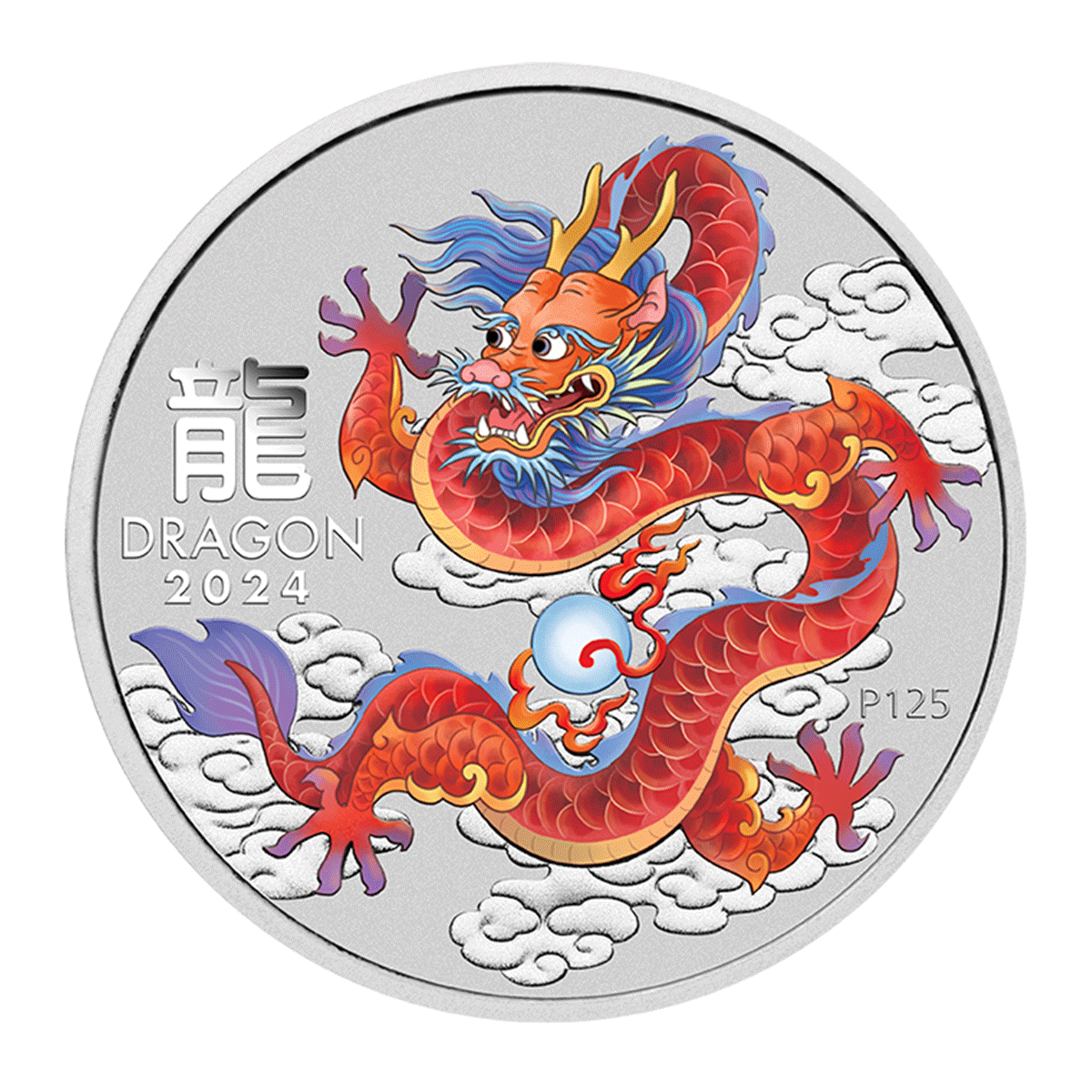 Australia 2024 Lunar Series III - Year of the Dragon - Red Dragon 99.99% Coloured Bullion Silver Coin 1/2oz (0.4155 Tael)