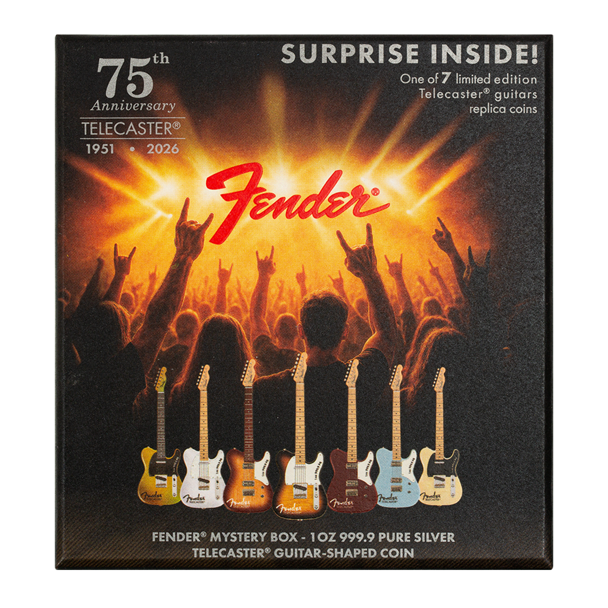 所羅門群島2026 芬達Telecaster 75週年紀念吉他造型99.99% 彩色仿精鑄銀幣1盎司 (盲盒)