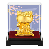 Sanrio三麗鷗角色 Hello Kitty 吉蒂貓招財貓 24K 金箔迷你擺件