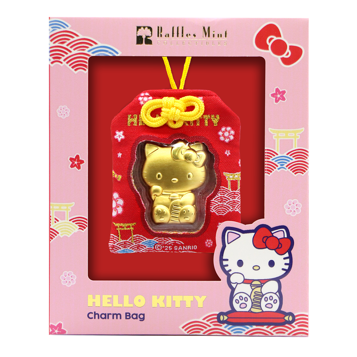 Sanrio Characters Hello Kitty Maneki Neko Gold Foil in Charm Bag
