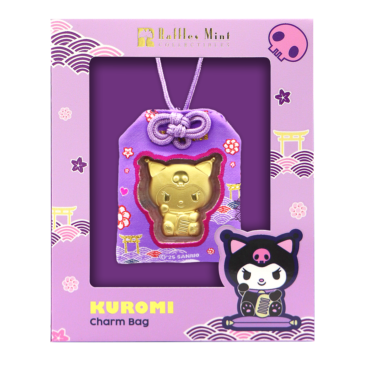 Sanrio Characters Kuromi Maneki Neko Gold Foil in Charm Bag