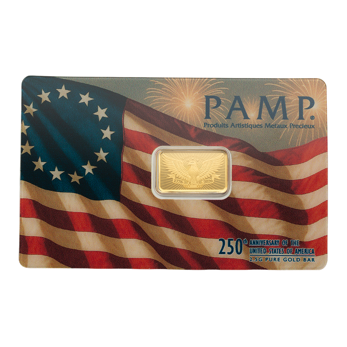 PAMP 瑞士美國建國 250 週年99.99% 仿精鑄金條2.5克 (0.0668兩)