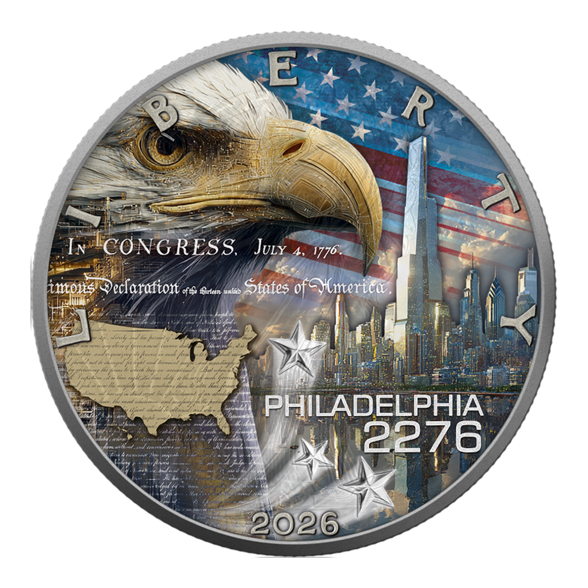 United States 2026 American Eagle for American Independence - Future 99.9% Coloured Antiqued Silver Coin 1oz 