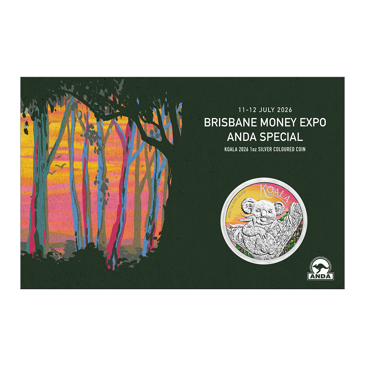 Australia 2026 Koala 99.99% Coloured Silver Coin 1oz  in Card (Brisbane ANDA Show Special Edition) 