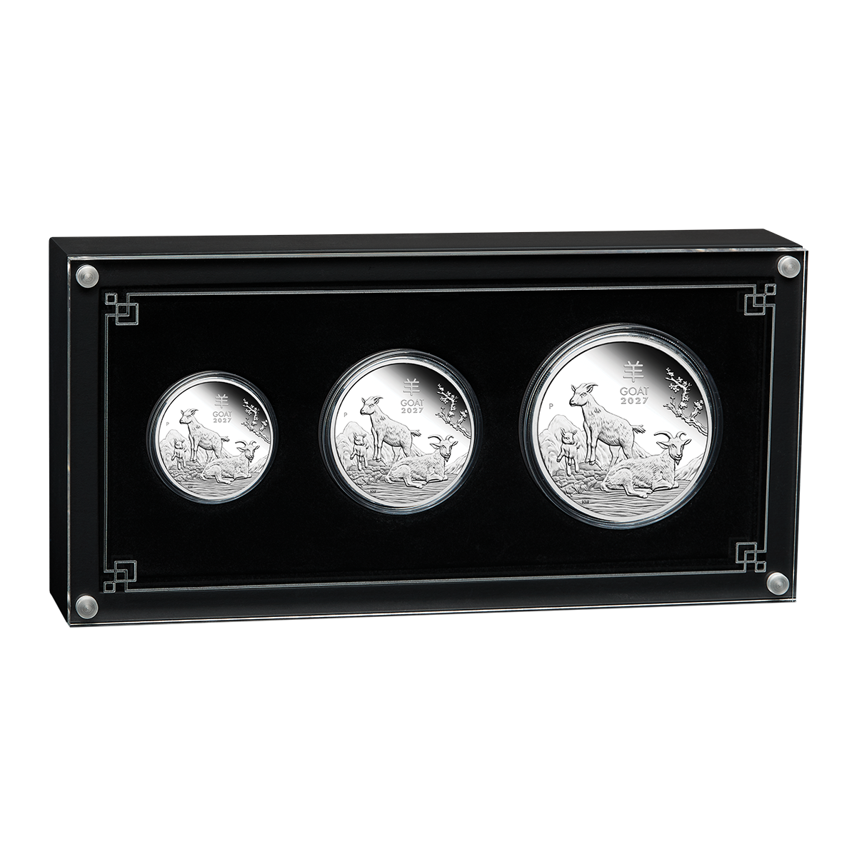 Australia 2027 Lunar Series III - Year of the Goat 99.99% Proof Silver Three-Coin Set (2oz,1oz & 1/2oz)