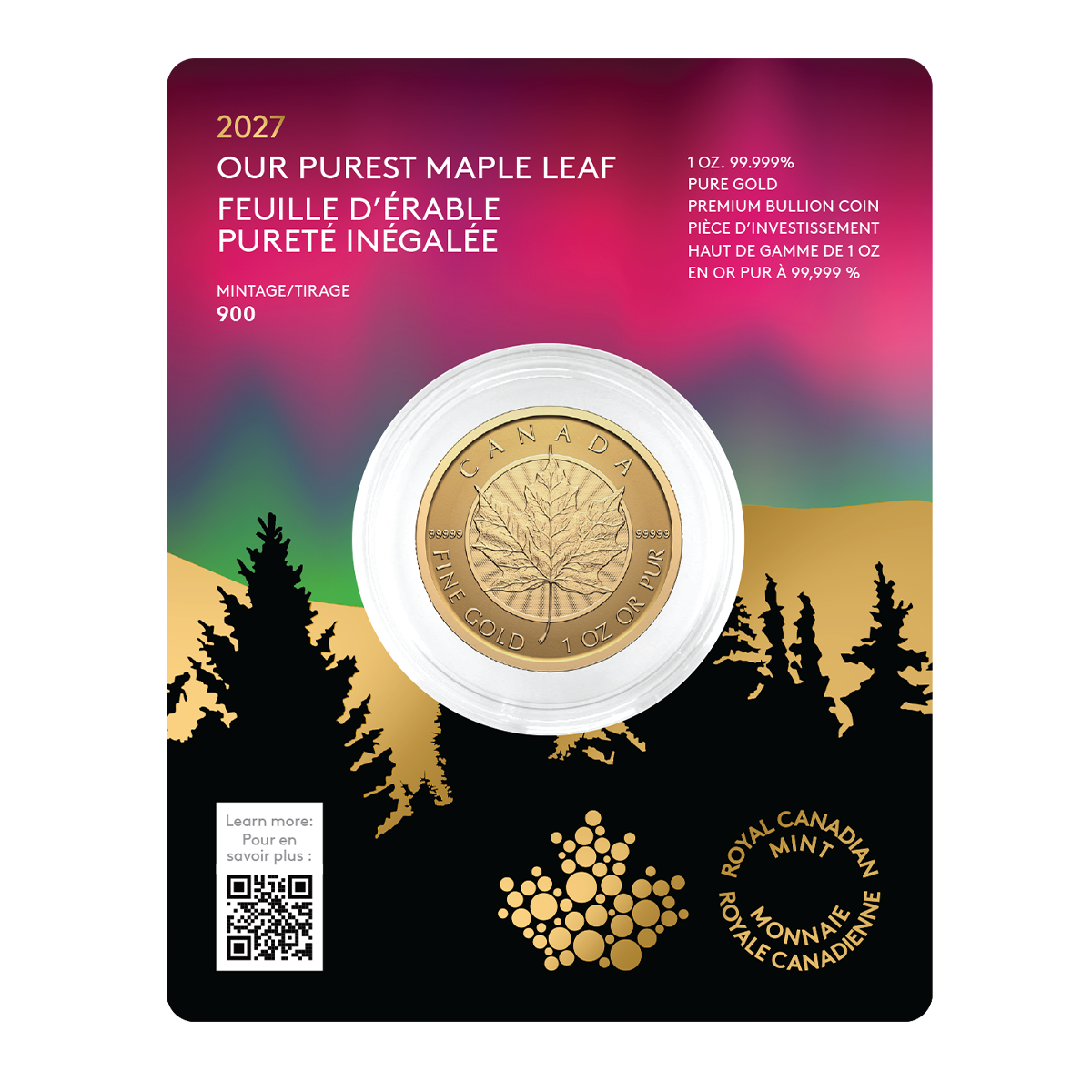 Canada 2027 Our Purest Maple Leaf 99.999% Premium Bullion Gold Coin 1oz (In Card)