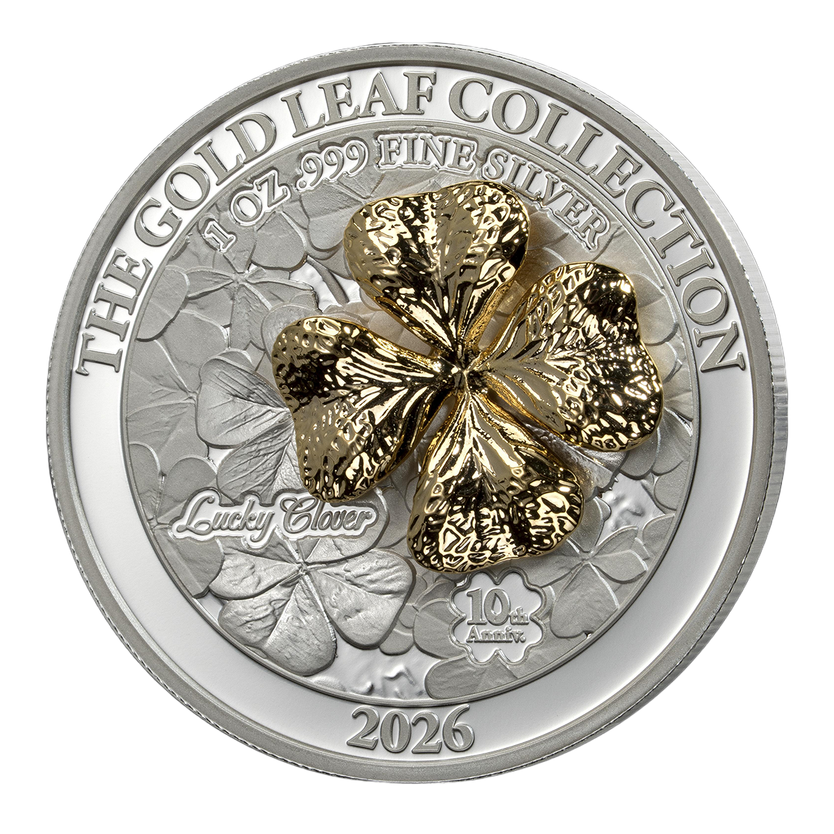 Samoa 2026 Golden Leaf - Lucky Clover 99.9% Proof 3D Silver Coin with Gold Plating 1oz