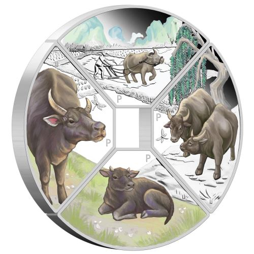 圖瓦盧2021牛年生肖-99.99%-精製四合一銀幣套裝-1盎司