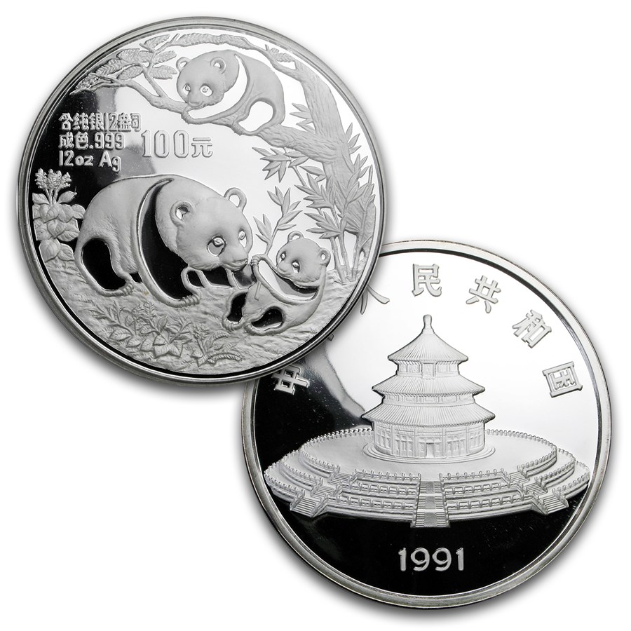 中国1991年熊猫精铸银币12盎司PCGS-PR68