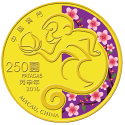 澳門2016猴年生肖精鑄金幣1/4盎司