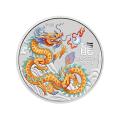 澳洲2024農曆生肖系列 III - 龍年金龍99.99% 彩色普制銀幣1/2盎司 (0.4155兩)