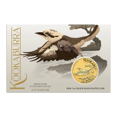 Australia 2026 Kookaburra 99.99% Gold-plated Silver Coin 1oz in Card (Perth Stamp & Coin Show Special Edition) 