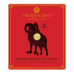 Great Britain 2027 Lunar Year of The Sheep 99.99% Proof Gold Coin 1/40oz