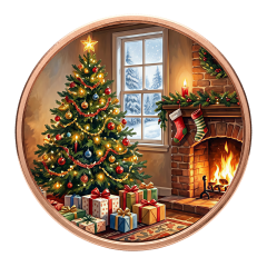 Scottsdale Mint 2026 Christmas by the Fireplace 99.9% Coloured Copper Round 1oz