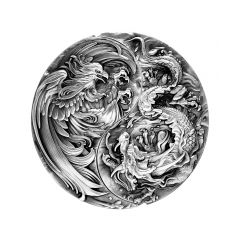 Cha-The-Eternal-Bond-2021-Chinese-Dragon-And-Chinese-Phoenix-99.9%-Antique-High-Relief-Silver-Coin--2oz-(Two-Coin-Set-)