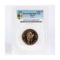 Macau-1990-Horse--Gold-Coin-1/2oz--PCGS-PR-69