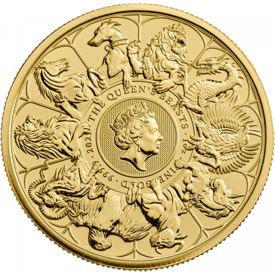 英國-2021-英女皇神獸系列綜合版-99.99%-普製金幣-1盎司