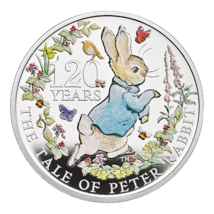 英国2022彼得兔的故事120周年99.9%彩色精铸银币1盎司